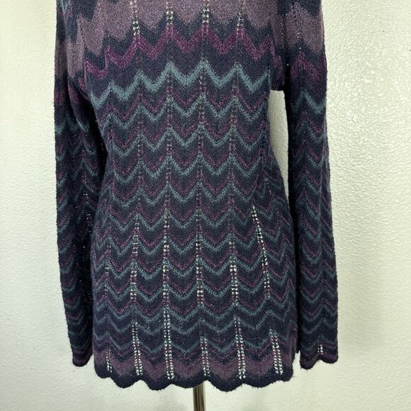 Chicos Sweater Womens 1 US M Purple Cowl Chevron Crochet Lightweight Boho Tunic - Picture 9 of 13